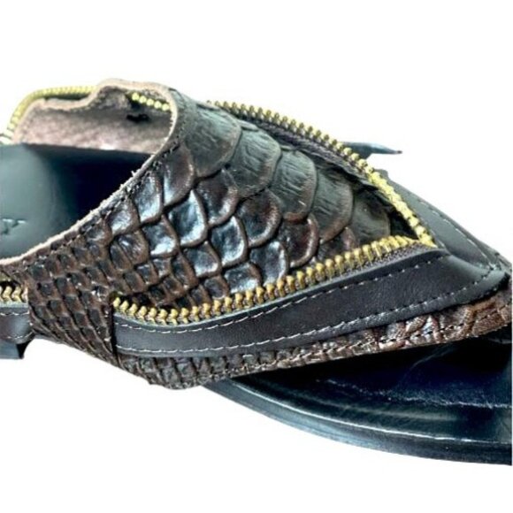 Zipper Brown Mens Italian Leather Sandals Shoes main image 4